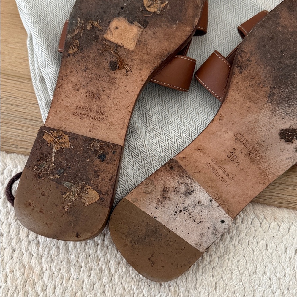 Hermès Oran Brown Leather Slide Sandals - Picture 6 of 8